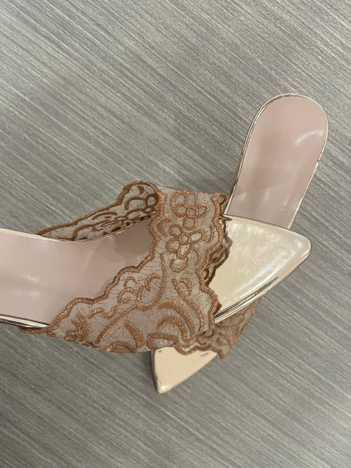 GOLD LACE MULE HEELS