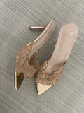 GOLD LACE MULE HEELS